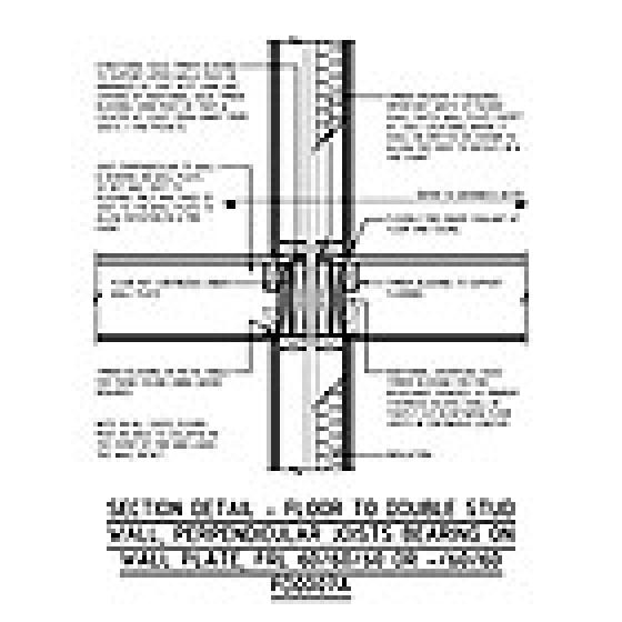 SECTION DETAIL - FLOOR TO DOUBLE STUD WALL, PERPENDICULAR JOISTS BEARING ON WALL PLATE, FRL 60/60/60 OR -/60/60 FD0007A