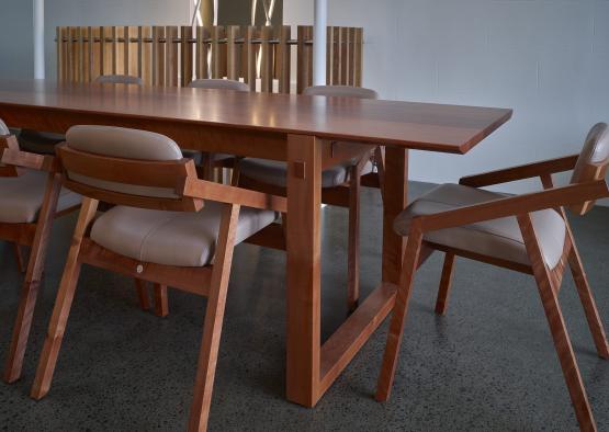 a table and chairs in a room