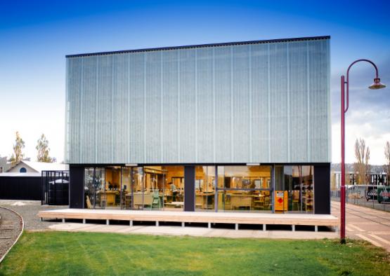 a building with glass windows