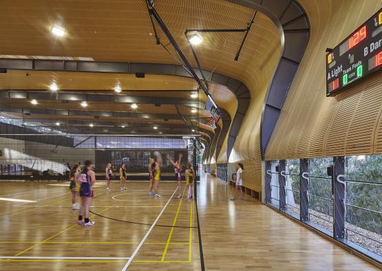 a group of people in a gym