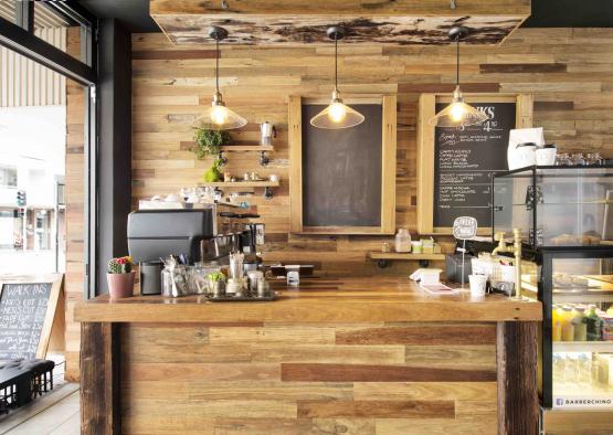 a counter in a coffee shop