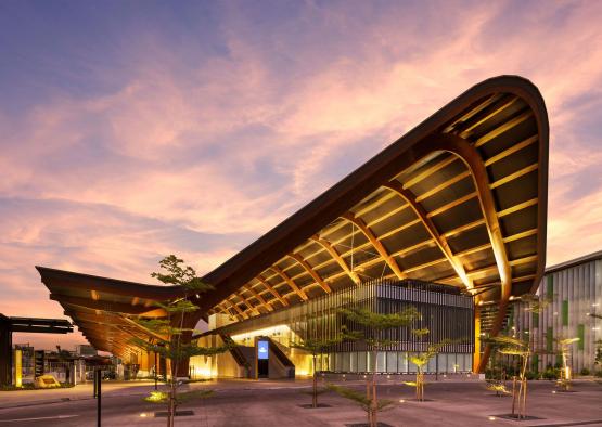 a building with a curved roof