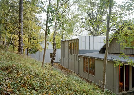 a house with trees around it