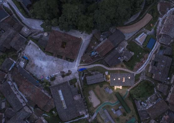 aerial view of a neighborhood from above