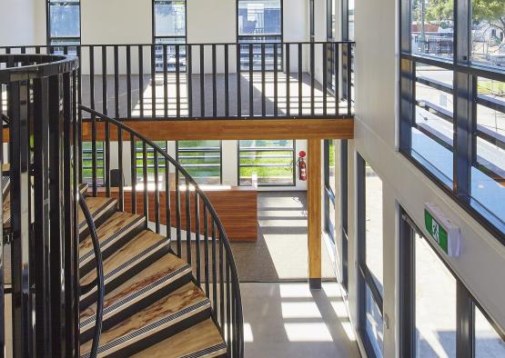 a spiral staircase in a building