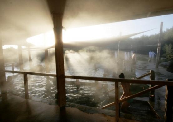 people in a hot spring