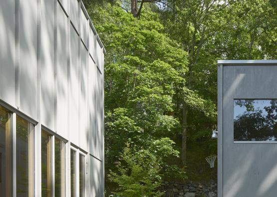 a building with trees in the background